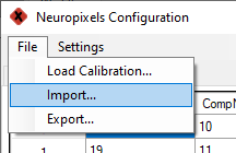 The configuraiton GUI with import selected